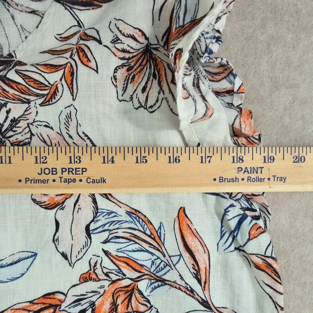 Tahari 100% Linen Tropical Floral Mini Dress Sz M Beach Boho Print Ruffle‎ Shift